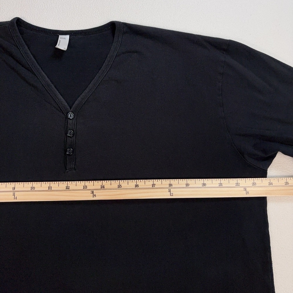 American Apparel Henley Shirt Men's XL Black 100% Combed Cotton *HOLE* - Picture 7 of 16